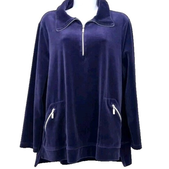 Zenergy Chico's Size L 2 purple Soft Velvet Zip Sweatshirt Jacket Pockets Bling - Picture 2 of 11